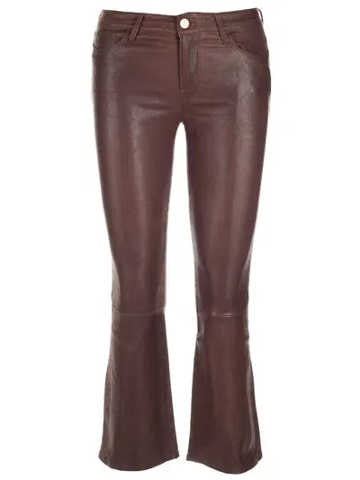 Frame Flared Leather Trousers In Brown