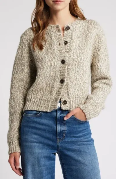 Frame Marl Wool Blend Cardigan Sweater In Cream Multi