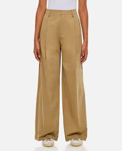 Frame Pleated Wide Leg Pant In Brown