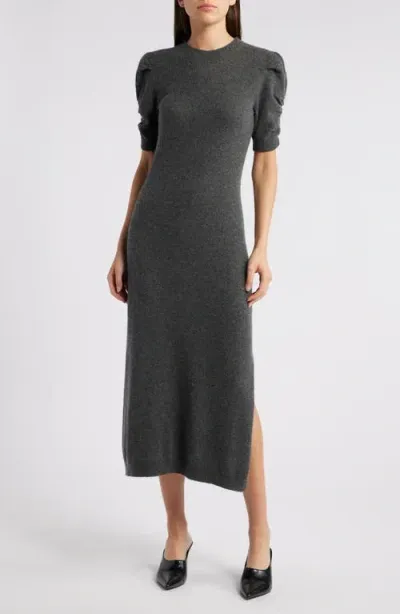 Frame Cashmere Ruched-sleeve Dress In Dark Gris