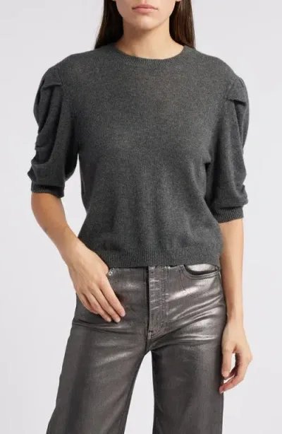 Frame Ruched Sleeve Recycled Cashmere & Wool Sweater In Dark Gris Heather