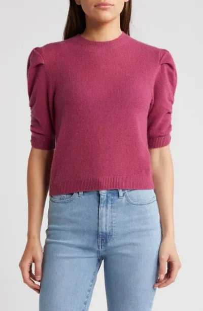 Frame Ruched Sleeve Recycled Cashmere & Wool Sweater In Dragon Fruit