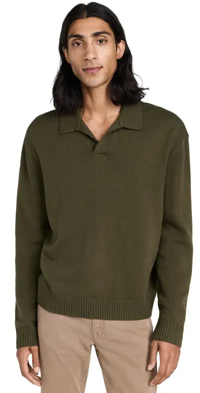 Frame Silk Blend Polo Sweater Dark Olive