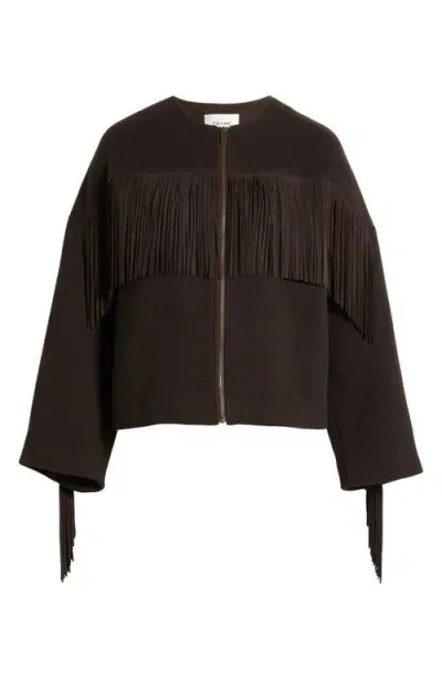 Frame Suede Fringe Wool Blend Jacket In Chocolate