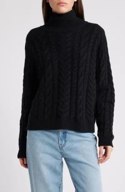 Frame Wool & Cashmere Cable Knit Turtleneck Sweater In Black