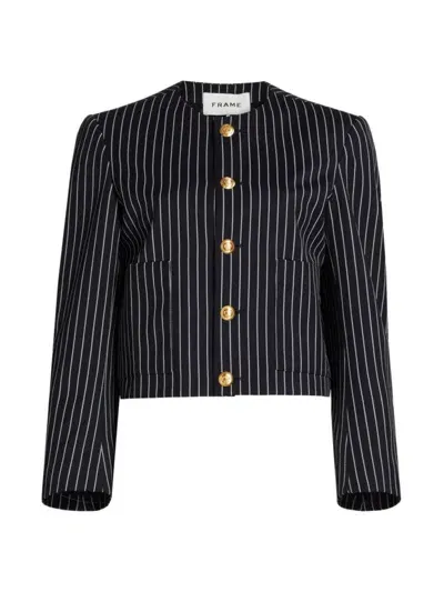 Frame Women's Pinstriped Wool-blend Jacket In Dark Navy Multi