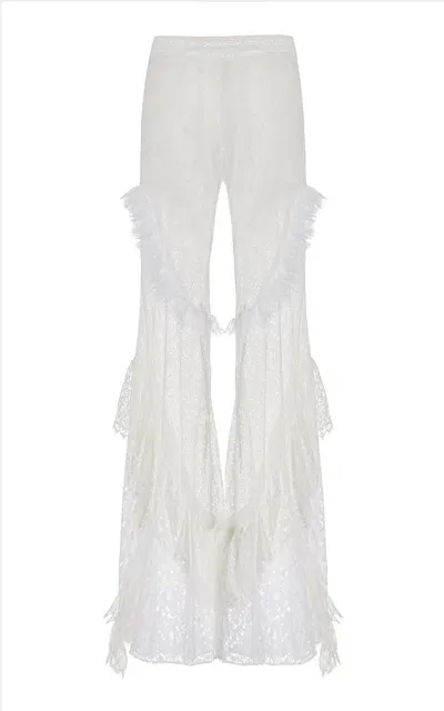 Francoise Carine Tiered Ruffled Lace Flared Pants In White