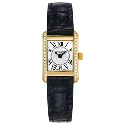 Frederique Constant Women's Swiss Classics Carree Diamond (3/8 Ct. T.w.) Black Leather Strap Watch 23mm In White