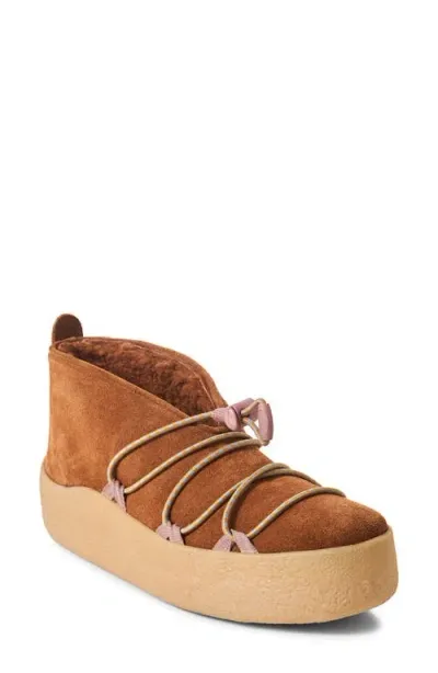 Free People Snowdrop Faux Shearling Bootie In Burnt Caramel Suede