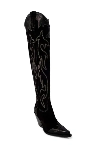 Free People Wild West Knee High Boot In Black Suede