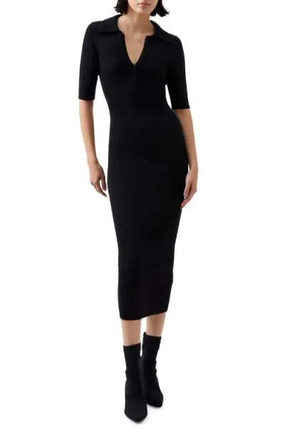 French Connection Cosysoft Polo Rib Midi Sweater Dress In Black