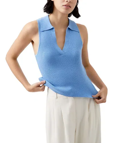 French Connection Cosysoft V Neck Knit Tank Top In Blue