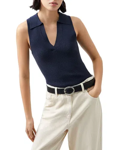 French Connection Cosysoft V Neck Knit Tank Top In Marine