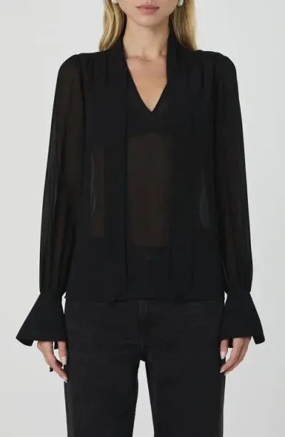 French Connection Eden Tie Neck Sheer Chiffon Top In Black