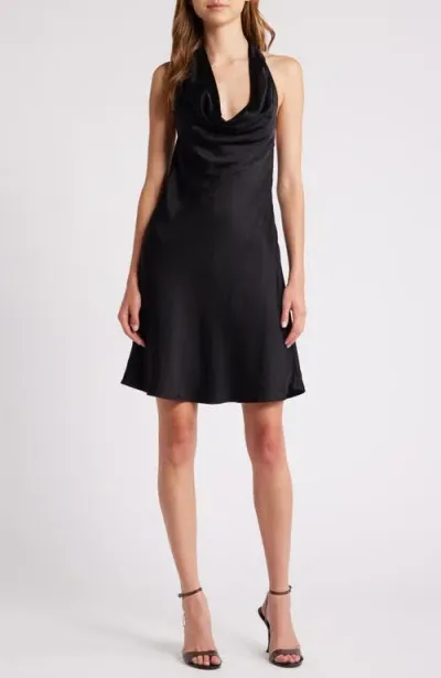 French Connection Ennis Satin Halter Minidress In Black