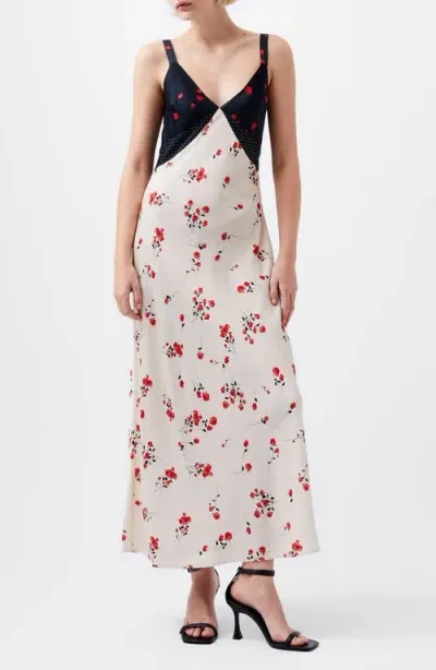 French Connection Floramour Ennis Mixed Print Satin Midi Slipdress In White