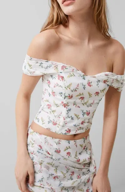 French Connection Floriana Hallie Floral Off The Shoulder Top In White