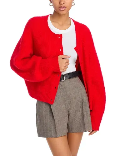 French Connection Fluffy Knit Cardigan In Mars Red