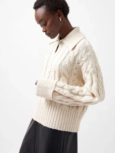 French Connection Collared Cable Knit Sweater In Cream