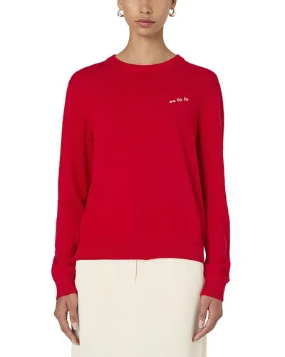 French Connection Long Sleeve Embroidered Sweater In Mars Red