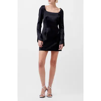 French Connection Long Sleeve Satin Minidress In Black