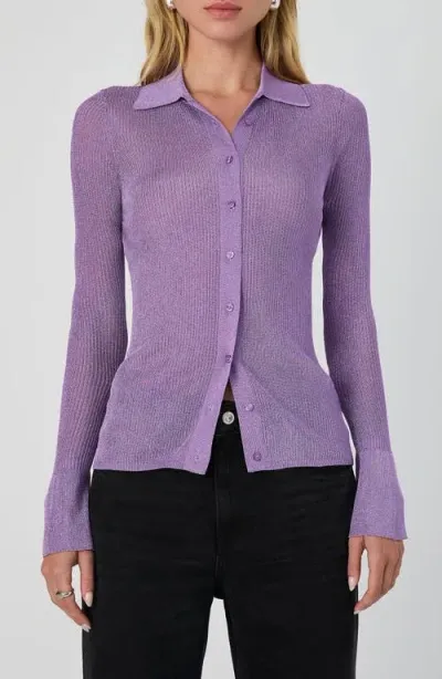 French Connection Metallic Collared Cardigan In 50-lavender