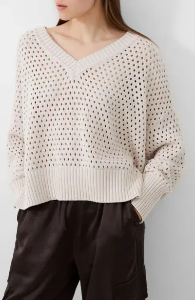 French Connection Nini Crochet Long Sleeve Cotton Pullover Sweater In Cream