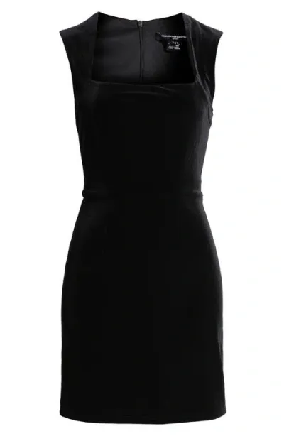 French Connection Square Neck Stretch Velvet Minidress In Black