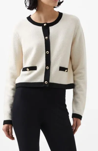 French Connection Vhari Contrast Trim Cardigan In Cream