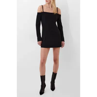 French Connection Whisper Cold Shoulder Long Sleeve Minidress In Black