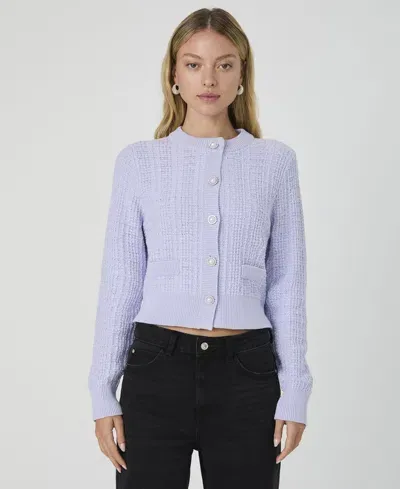 French Connection Lurex Tweed Cardigan In Lavender,silver Lurex