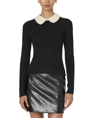 French Connection Mozza Embellished Knit Top In Black,white