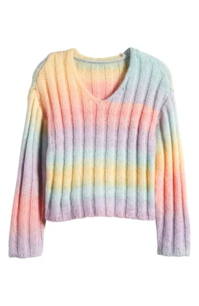 Freshman Kids' Ombré Stripe Sweater In Rainbow Space Dye