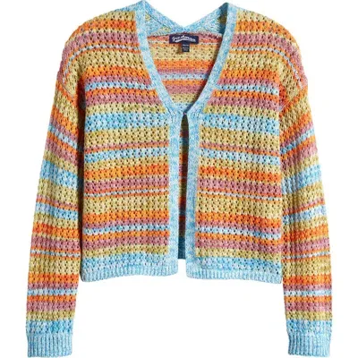 Freshman Kids' Stripe Open Stitch Cardigan In Blue Multi