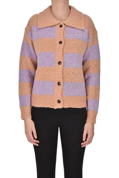 Frnch Striped Cardigan In Lilac