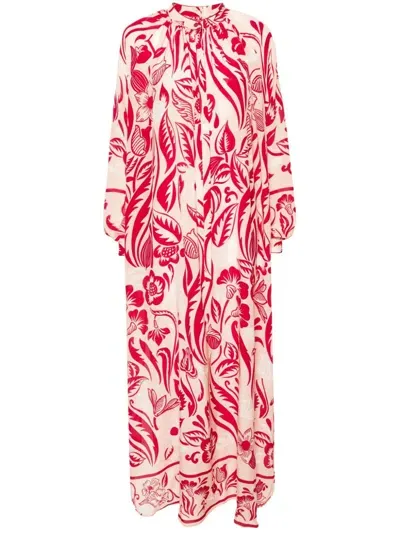 F.r.s . Printed Crepe De Chine Long Dress In Red