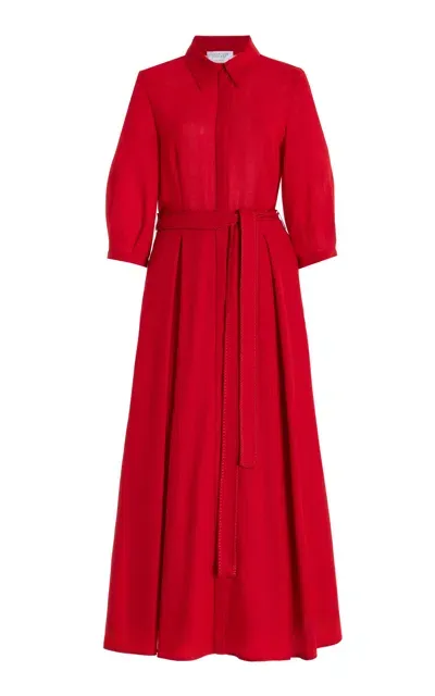 Gabriela Hearst Andy Pleated Shirtdress In Scarlet Red Virgin Wool Gauze