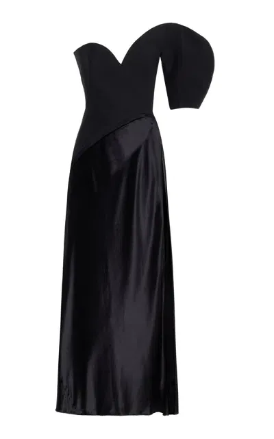 Gabriela Hearst Giulia Maxi Dress In Black Wool Silk Cady & Silk Velvet