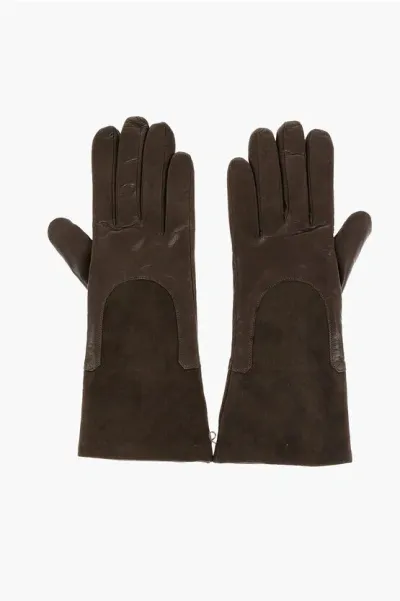 Gala Gloves Leather Gloves With Cashmere Lining And Suede Panel In Brown