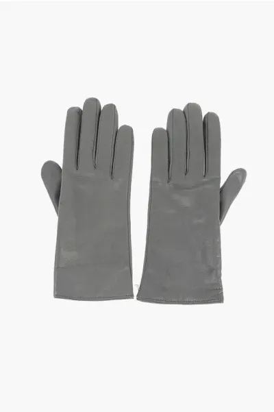 Gala Gloves Solid Color Leather Gloves With Cashmere Lining In Gray