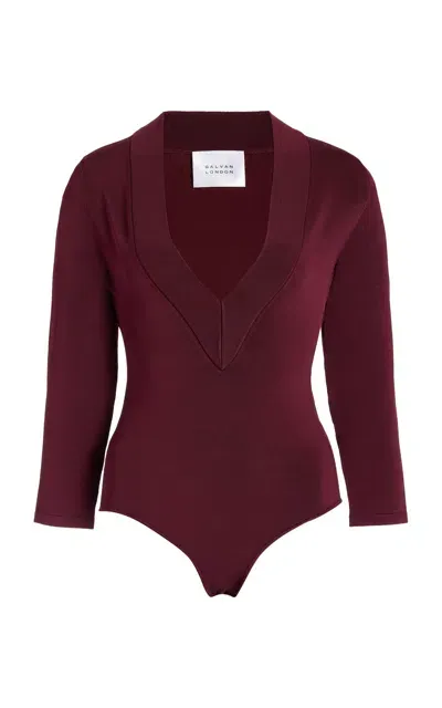 Galvan Sasha Knit Jersey Bodysuit In Burgundy