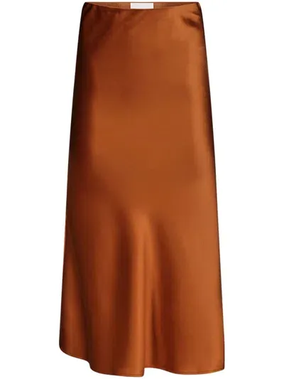 Galvan Valletta Satin Midi Skirt In Orange