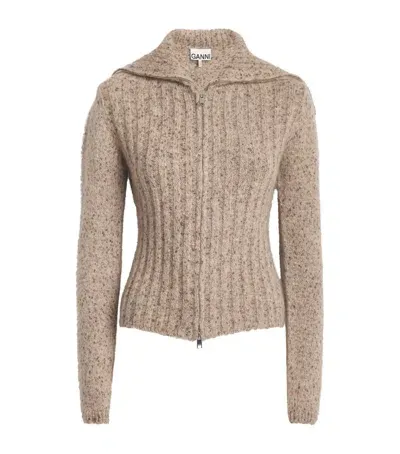 Ganni Alpaca-cotton-blend Zip-up Sweater In Beige