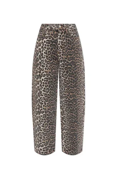 Ganni Animal Print Trousers In Brown