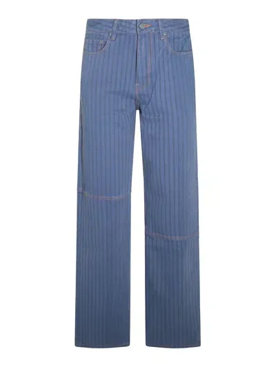 Ganni Blue Cotton Denim Jeans In Azul