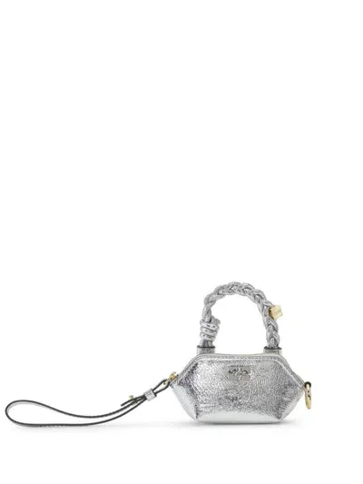 Ganni Bou Bag Nano Keyring In Silver