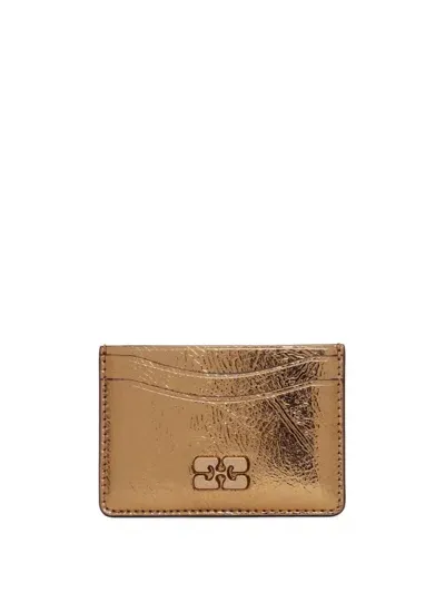 Ganni Bou Metallic-effect Card Holder In Gold