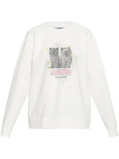 Ganni Sweatshirt With Colorful Print In Beige