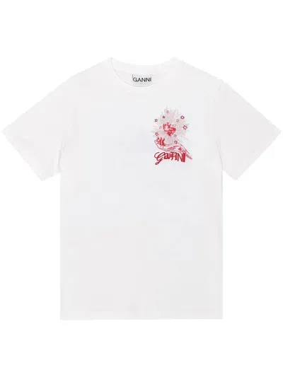 Ganni Celestial T-shirt In White