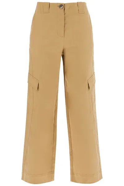 Ganni Checked Canvas Trousers For Men In Neutrals